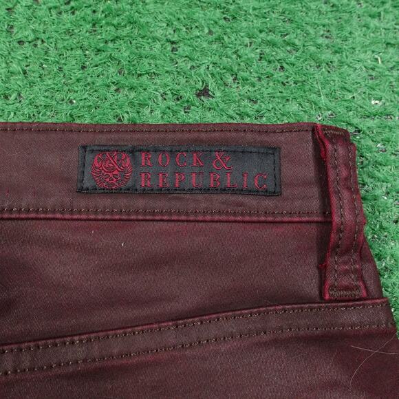 Rock & Republic Berlin Jeans Womens 4 Burgundy Coated Skinny Pants 28x31 - Picture 6 of 10